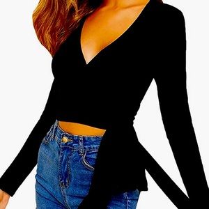Front Knot V Neck Crop Top